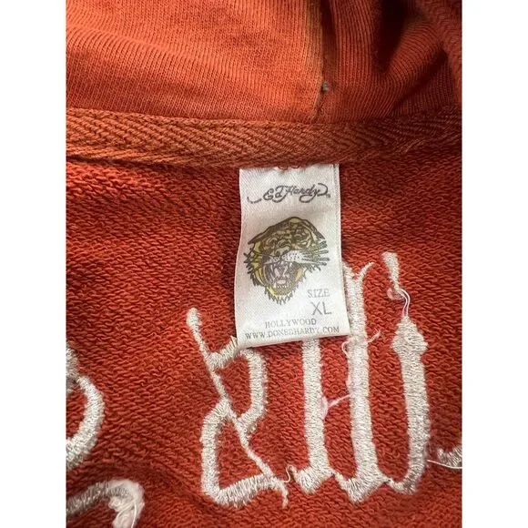 Vintage Ed Hardy All Over Print Embroidered Zip Up Hoodie - XL